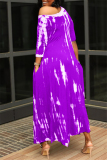 Purple Fashion Print Basic O Neck Irregular Dress