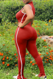 Red Casual Sportswear Solid Basic O Neck Skinny Jumpsuits