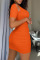 Orange Sexy Solid Hollowed Out Split Joint Fold O Neck Pencil Skirt Dresses