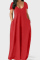 Rose Red Casual Solid Split Joint Pocket V Neck Short Sleeve Dress Dresses