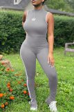 White Casual Sportswear Solid Basic O Neck Skinny Jumpsuits