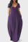 Purple Casual Solid Split Joint Pocket V Neck Short Sleeve Dress Dresses