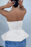 White Fashion Sexy Solid Backless Strapless Tops