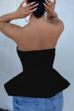 Black Fashion Sexy Solid Backless Strapless Tops