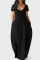 Black Casual Solid Split Joint Pocket V Neck Short Sleeve Dress Dresses