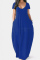 Blue Casual Solid Split Joint Pocket V Neck Short Sleeve Dress Dresses