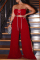 Red Fashion Solid Bandage Backless Slit Strapless Sleeveless Two Pieces