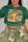 Green Sexy Camouflage Print Patchwork O Neck T-Shirts