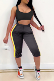 Black Casual Striped Split Joint Skinny High Waist Pencil Solid Color Bottoms