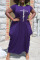 Purple Casual Print Split Joint Asymmetrical O Neck Short Sleeve Dress Plus Size Dresses