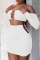 White Sexy Solid Hollowed Out Off the Shoulder Long Sleeve Two Pieces
