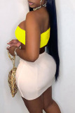 Yellow Sexy Solid Backless Asymmetrical One Shoulder Sleeveless Two Pieces