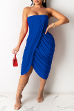 Red Sexy Casual Solid Backless Strapless Irregular Dress
