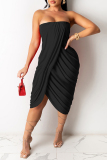 Red Sexy Casual Solid Backless Strapless Irregular Dress