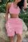 Pink Casual Sportswear Print Vests U Neck Sleeveless Two Pieces