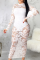 White Sexy Patchwork Mesh O Neck Lace Dress Dresses