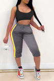 Grey Casual Striped Split Joint Skinny High Waist Pencil Solid Color Bottoms