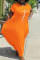 Orange Casual Print Split Joint Asymmetrical O Neck Short Sleeve Dress Plus Size Dresses