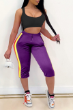 Purple Casual Striped Split Joint Skinny High Waist Pencil Solid Color Bottoms