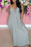Grey Casual Striped Print Patchwork U Neck Straight Dresses