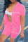 Pink Casual Sportswear Letter Embroidered Split Joint Zipper Collar Short Sleeve Two Pieces