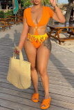Orange Fashion Sexy Hollowed Out Backless Swimwears