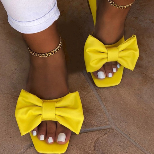 White Fashion Casual Solid Color With Bow Square Comfortable Slippers