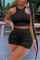Black Casual Sportswear Solid Vests O Neck Sleeveless Two Pieces