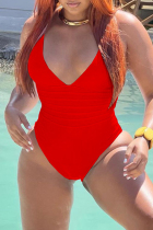 Red Fashion Sexy Solid Backless Swimwears