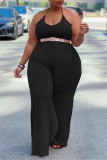 Pink Sexy Casual Solid Backless Without Belt Halter Plus Size Jumpsuits