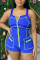 Blue Casual Solid Split Joint Zipper Collar Skinny Jumpsuits