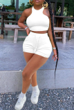 White Casual Sportswear Solid Vests O Neck Sleeveless Two Pieces