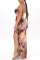 Blue Sexy Print High Opening Spaghetti Strap Irregular Dress Dresses