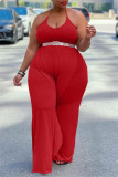 White Sexy Casual Solid Backless Without Belt Halter Plus Size Jumpsuits