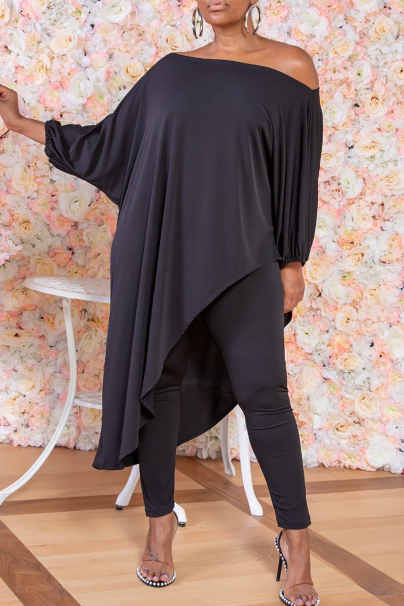 Wholesale Black Casual Solid Patchwork Off the Shoulder Long Sleeve Two ...