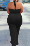 Black Sexy Casual Solid Backless Without Belt Halter Plus Size Jumpsuits