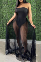Black Sexy Solid Mesh Strapless Cake Skirt Dress Swimwear