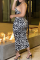 Leopard Print Sexy Print Patchwork Spaghetti Strap Pencil Skirt Dresses