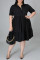 Black Fashion Casual Plus Size Solid Basic Turndown Collar A Line Dresses
