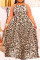 Brown Fashion Plus Size Print Leopard Backless Halter Sleeveless Dress (Without Belt)