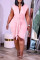 Pink Fashion Sexy Plus Size Solid Fold V Neck Sleeveless Dress