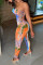 Colour Fashion Sexy Print Bandage Backless Strapless Skinny Jumpsuits