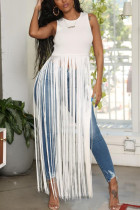 White Sexy Sleeveless Vest Fringed Top