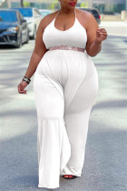 White Sexy Casual Solid Backless Without Belt Halter Plus Size Jumpsuits