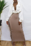 Champagne Fashion Casual Solid Tassel Regular High Waist Skirt