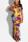 Colour Sexy Print Hollowed Out Split Joint Halter Straight Dresses