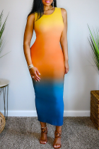 Colour Sexy Gradual Change Hollowed Out O Neck Pencil Skirt Dresses
