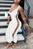 White Sexy Hollowed Out U Neck Pencil Skirt Dresses