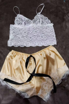 Yellow Sexy Fashion Lace Suspender Pajamas
