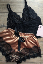 Coffee Sexy Fashion Lace Suspender Pajamas